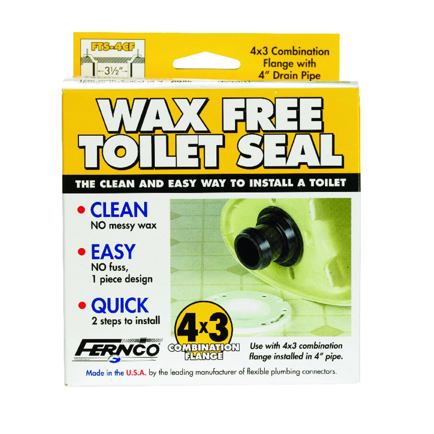 Wax Free Toilet Seal, Fits 4 X 3-in. Drain