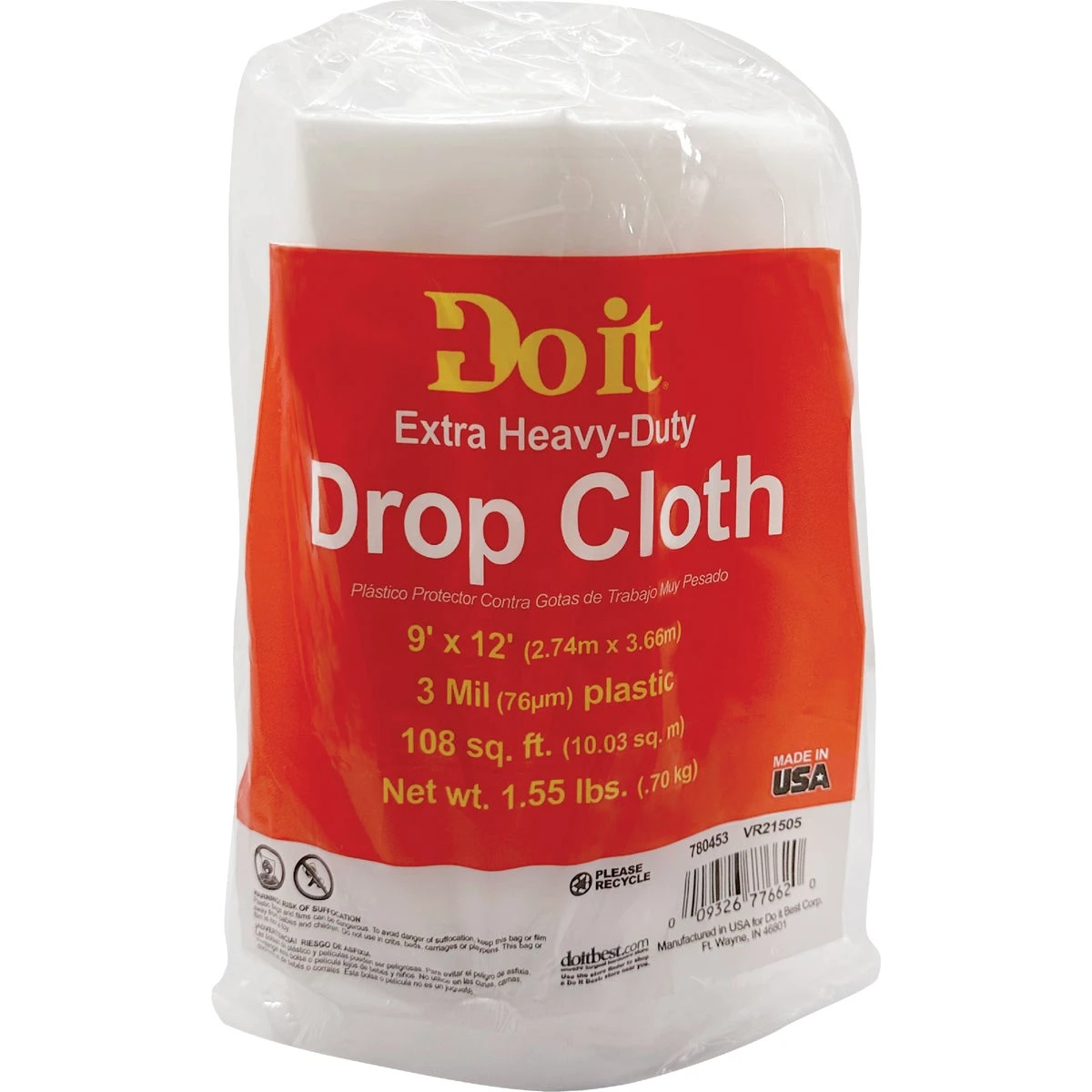 Plastic 9 Ft. X 12 Ft. 3 Mil Drop Cloth For Paint Protection