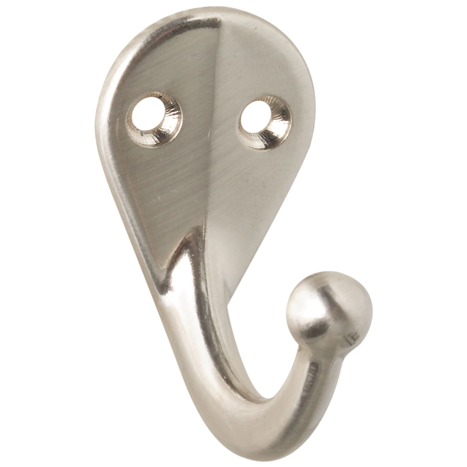 Hat & Coat Hook With Ball Tip, Die-cast Zinc With Satin Nickel Finish, 2-pk.