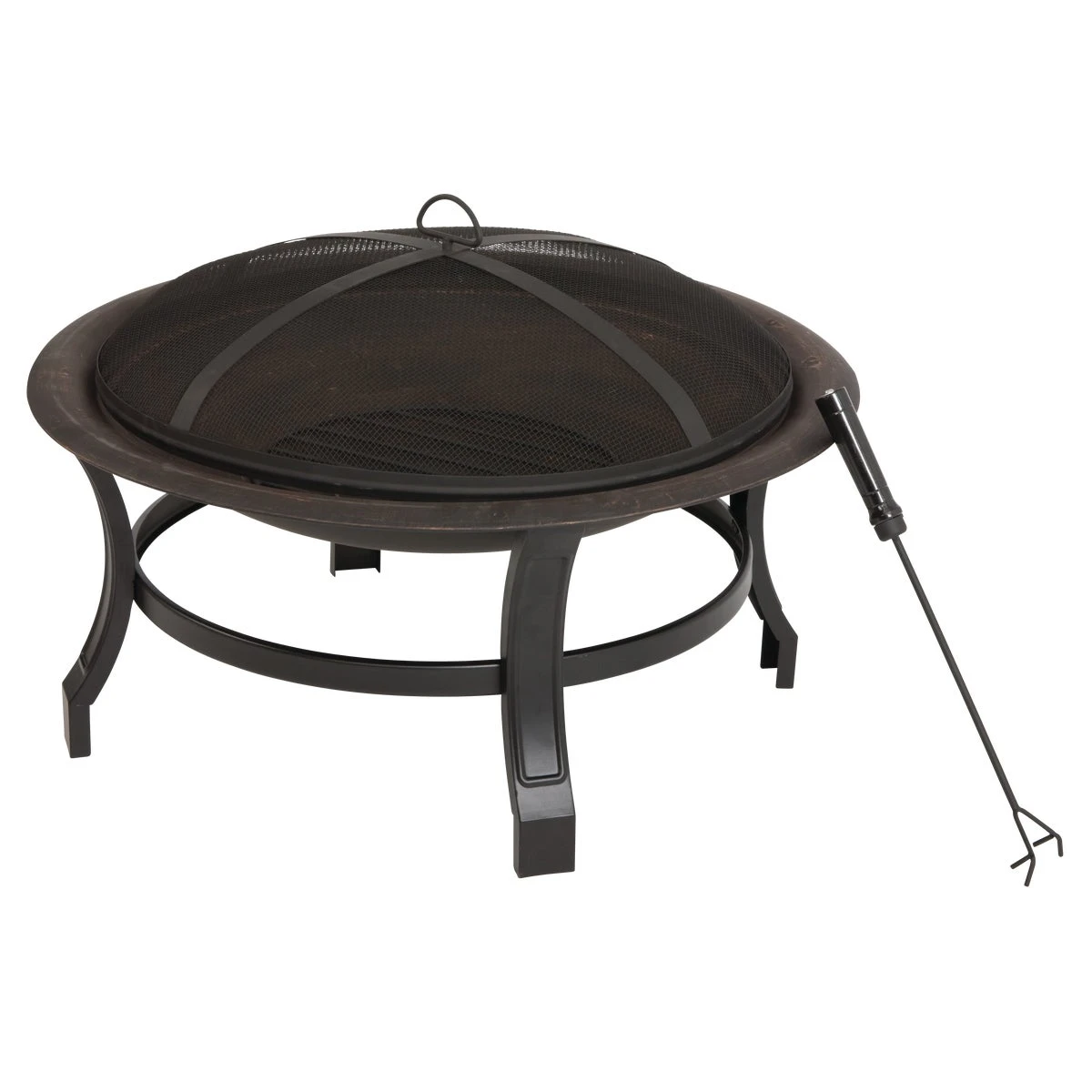 30 Inch Antique Bronze Round Steel Fire Pit With Accessories