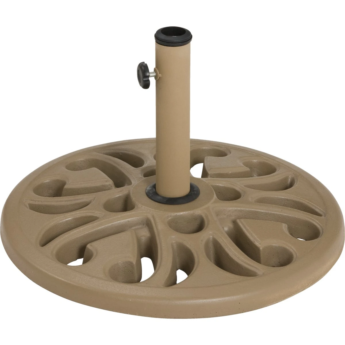 20 In. Round Tan Polyresin Umbrella Base With Adjustable Pole Support