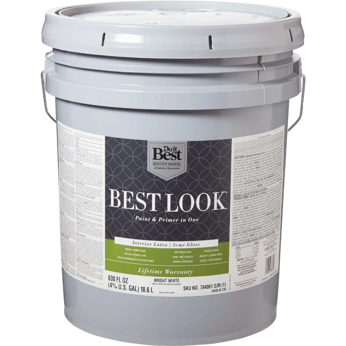 Best Look Latex Premium Paint & Primer In One Semi-gloss Interior Wall Paint, Bright White, 5 Gallon