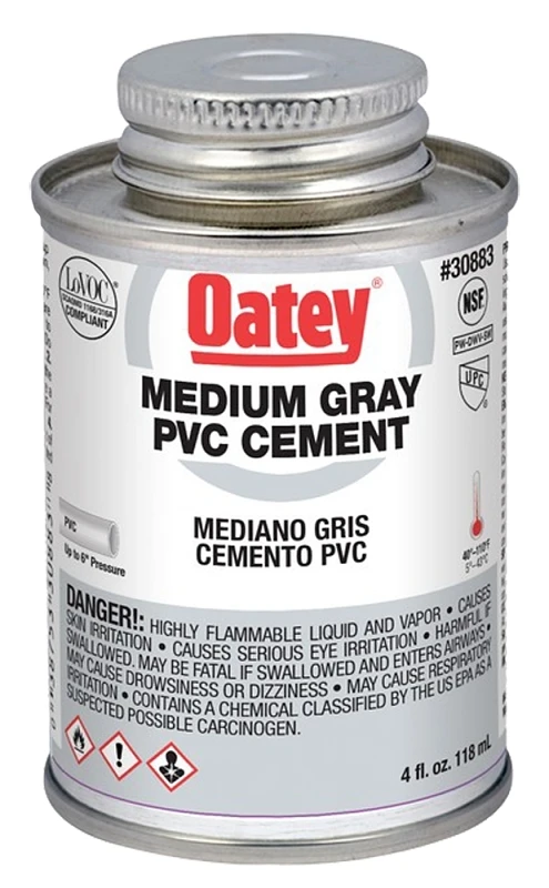 4 Oz Gray Pvc Cement — Fast-setting, Medium-body Solvent Weld For Dwv, Pressure, Potable Water & Electrical Pvc Piping (40°f–90°f, Up To 6 Inch)