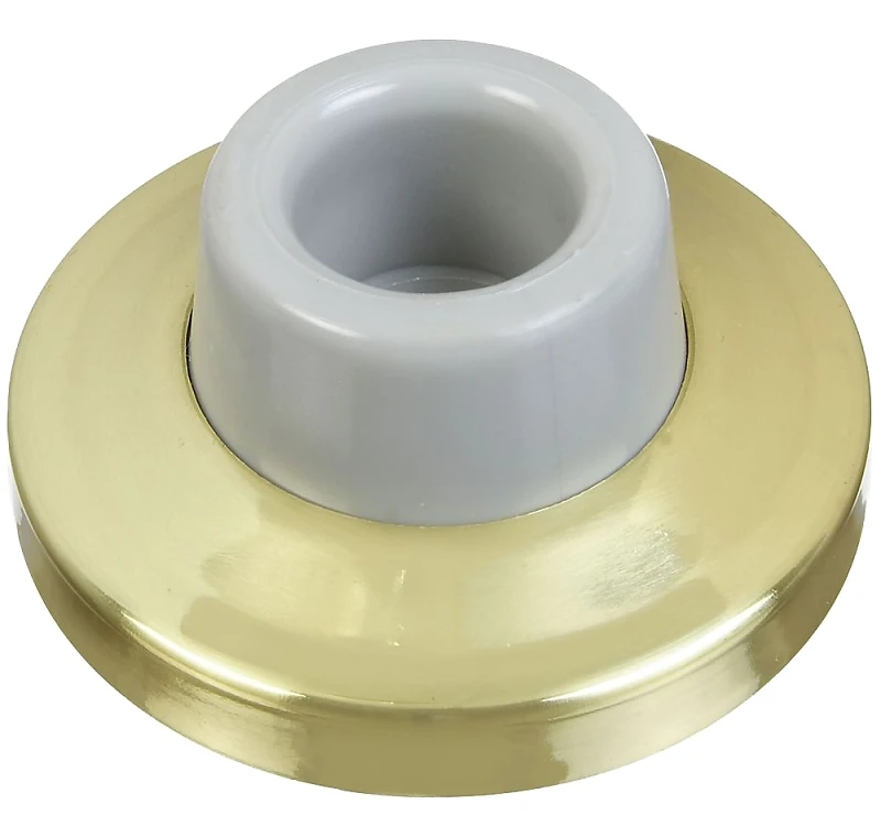 1935 Solid Brass Wall Door Stop With Rubber Bumper, 2.34 In. Diameter