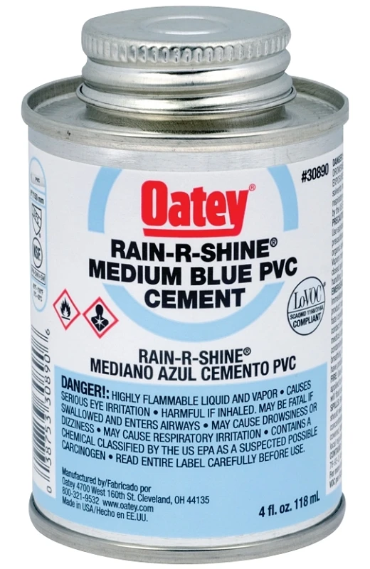 Rain-r-shine 4 Oz Blue Pvc Cement – Fast-set Medium-bodied Adhesive For Pvc Piping (up To 6 In)