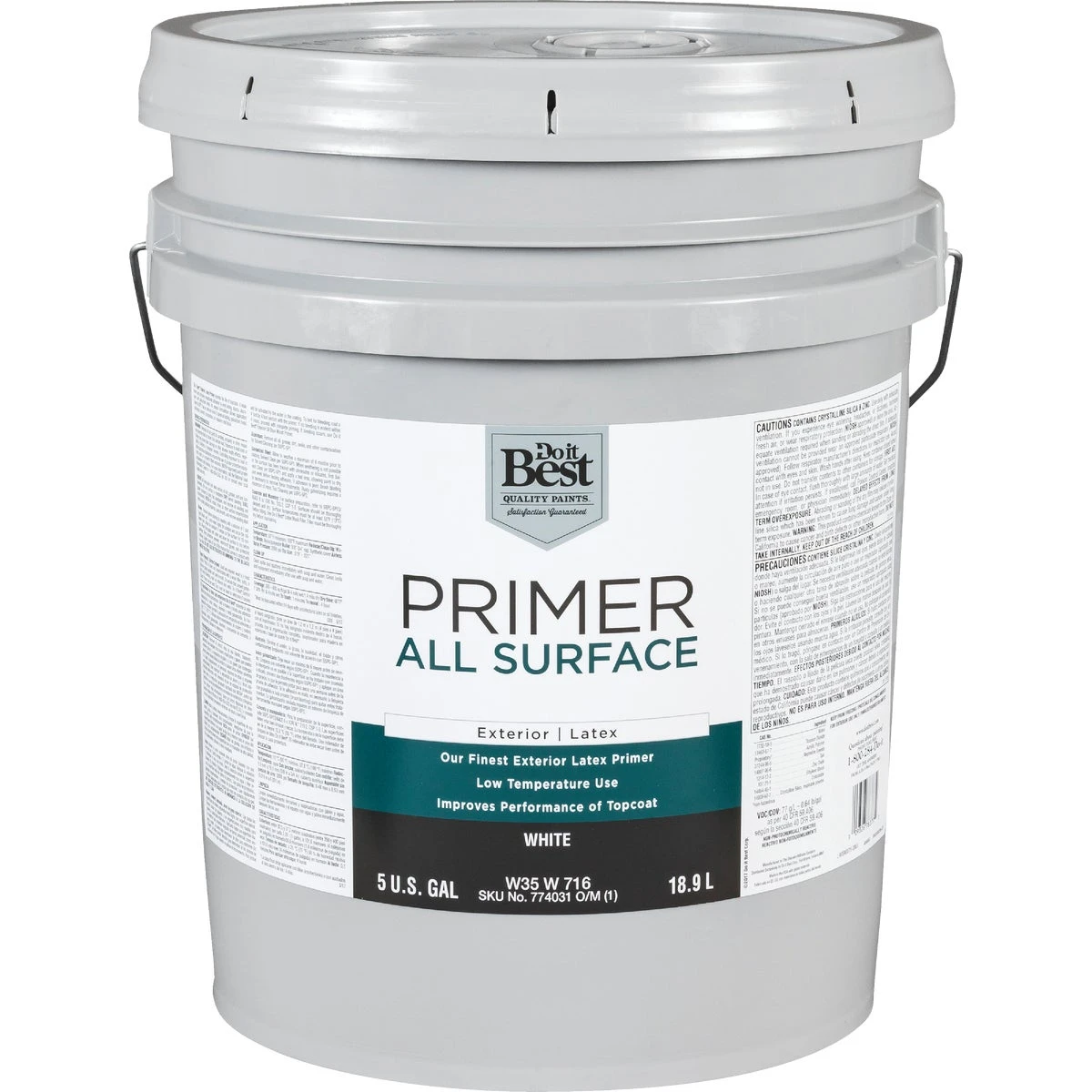 White All Surface Exterior Primer, 5 Gallon Latex Paint