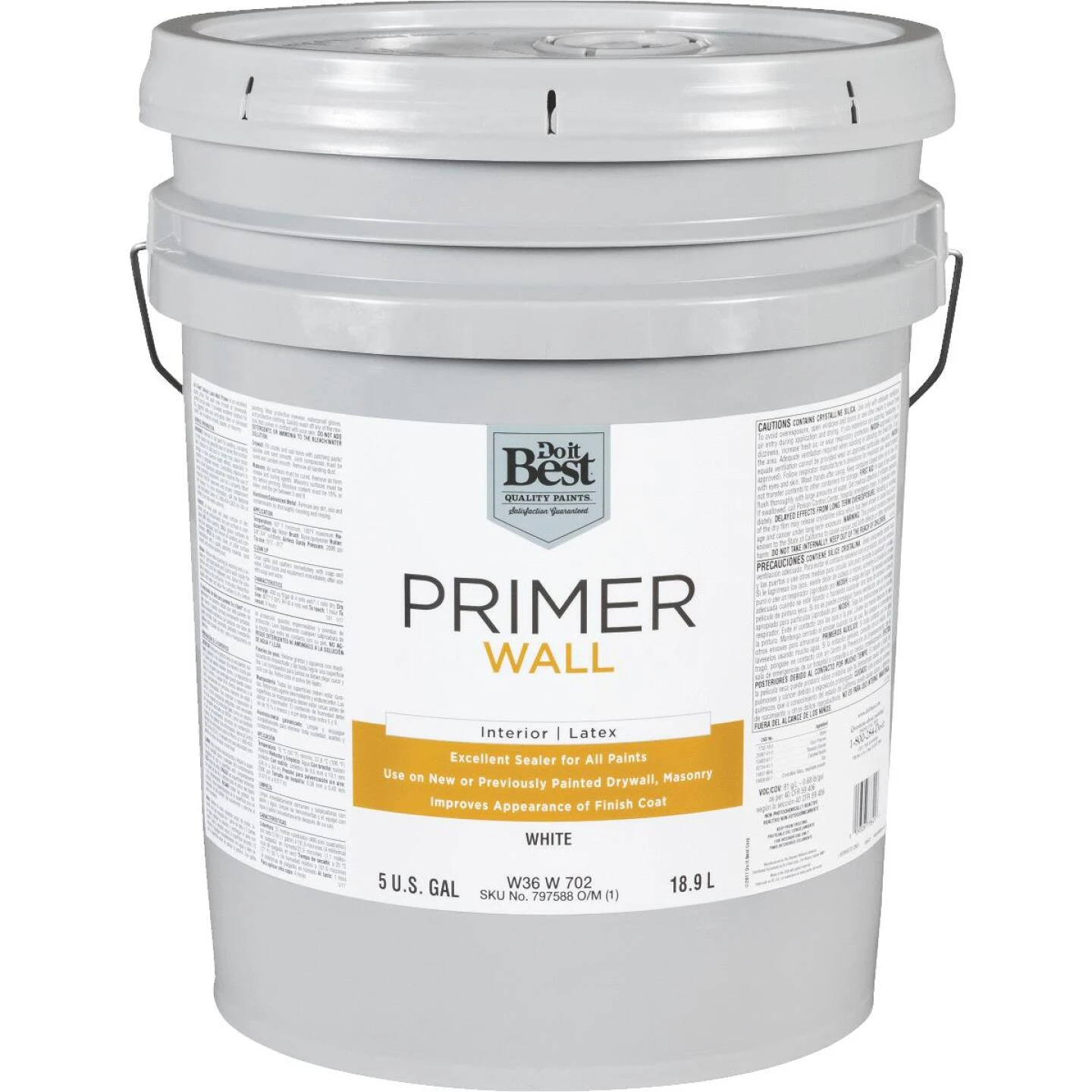 Interior Latex Wall Primer, White, 5 Gallon Container