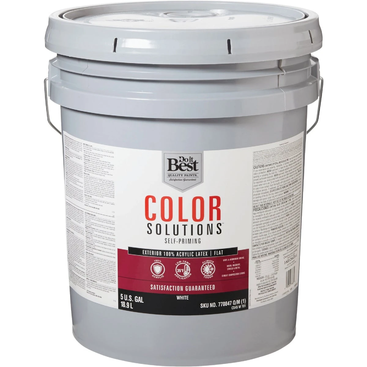 100% Acrylic Latex Self-priming Flat Exterior House Paint, White, 5 Gallon