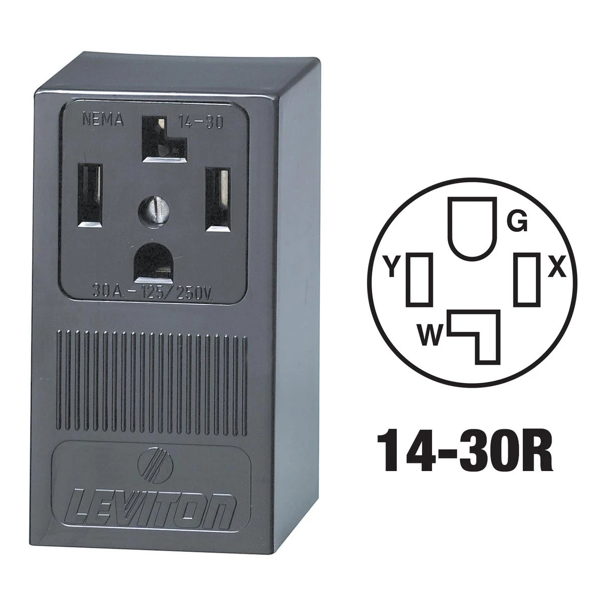 30a Surface Mount Black 14-30r 4-wire Dryer Power Outlet