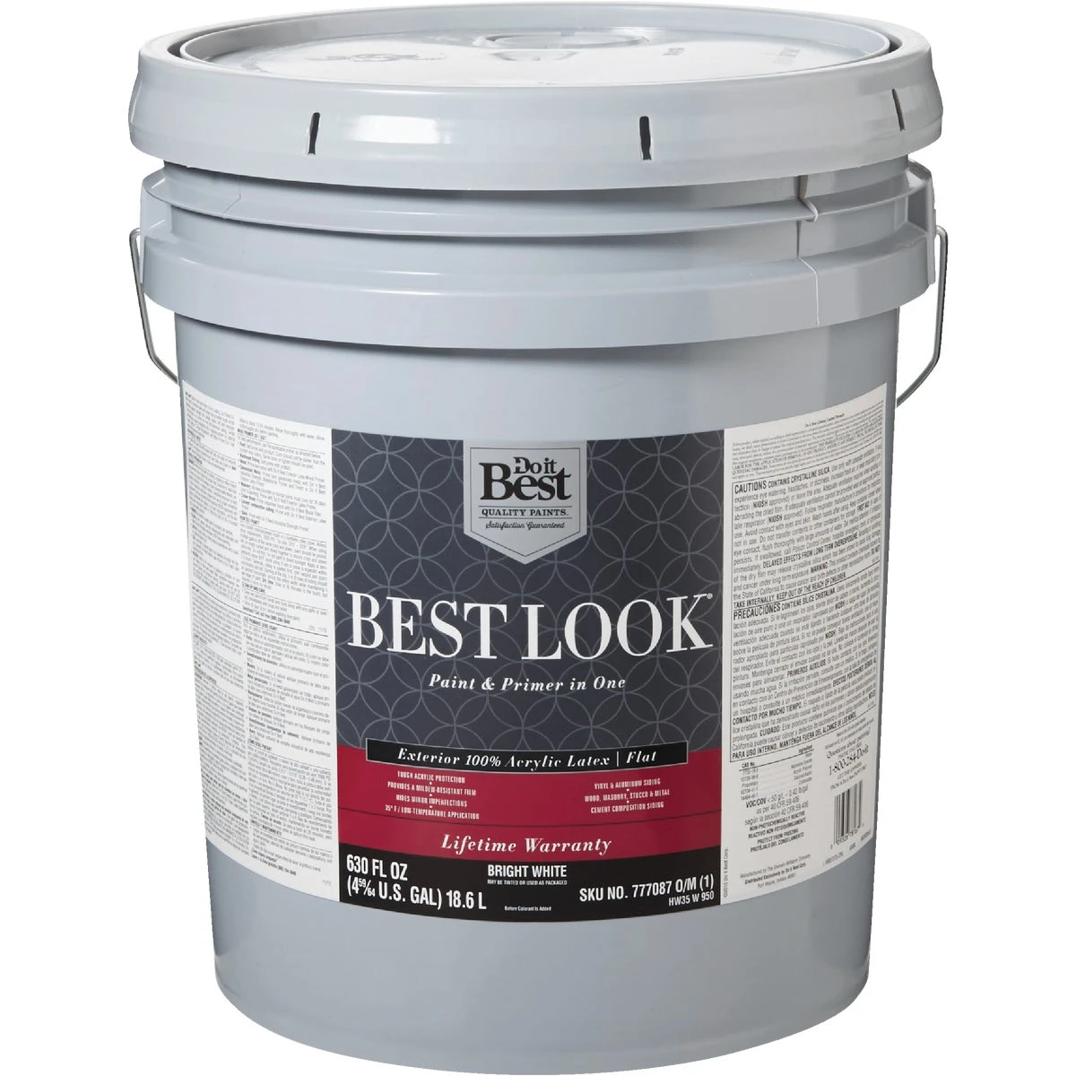 Best Look 100% Acrylic Latex Flat Exterior House Paint & Primer, Bright White, 5 Gallon