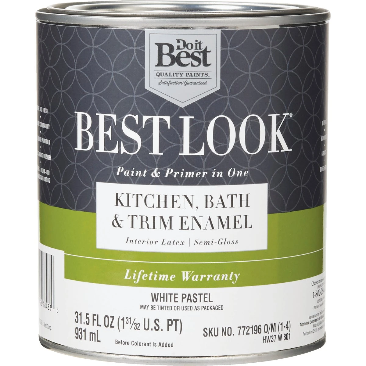 Best Look Latex Paint & Primer In One Semi-gloss Interior Wall Paint, White-pastel Base, 1 Qt.