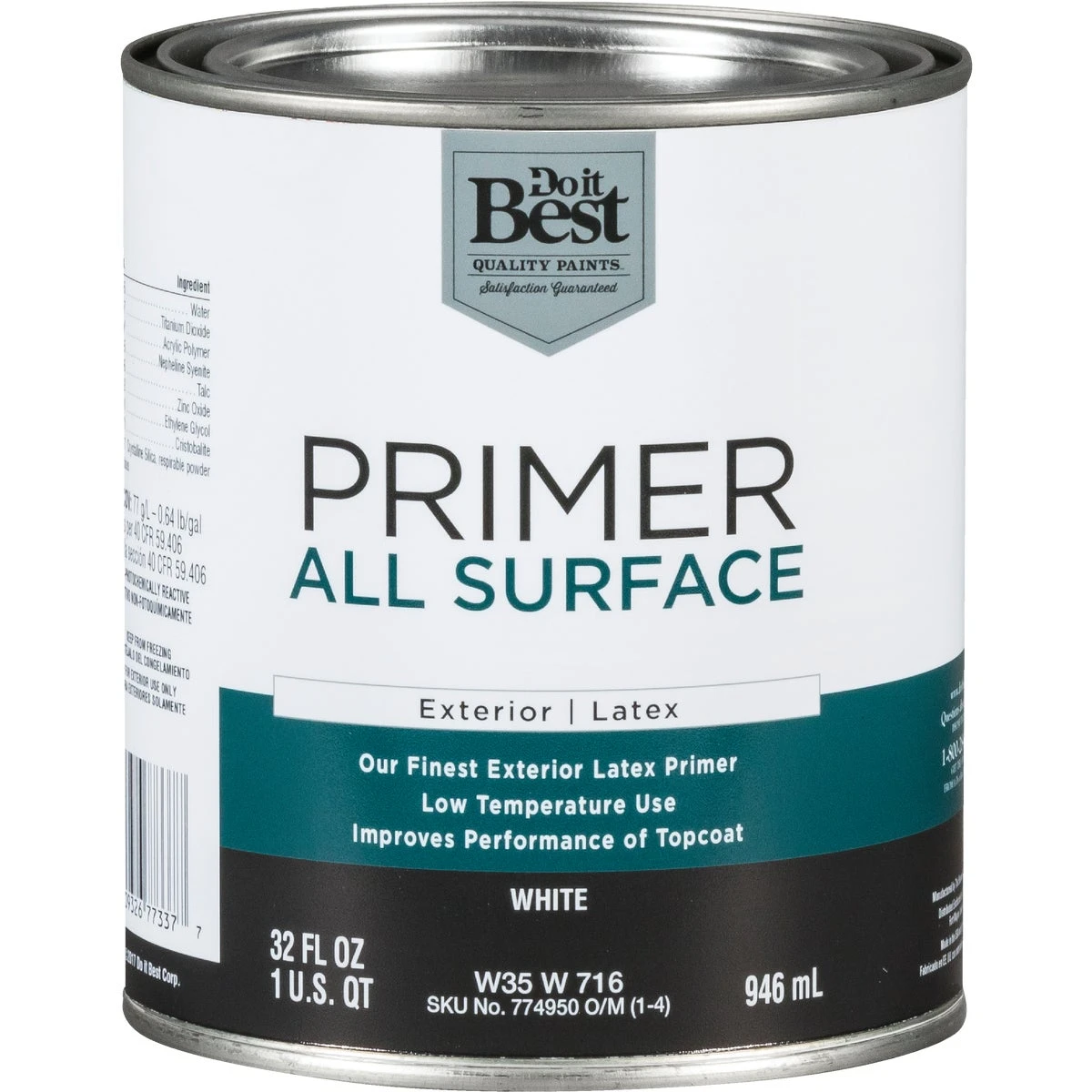 White All Surface Exterior Primer, 1 Quart - Latex Formula