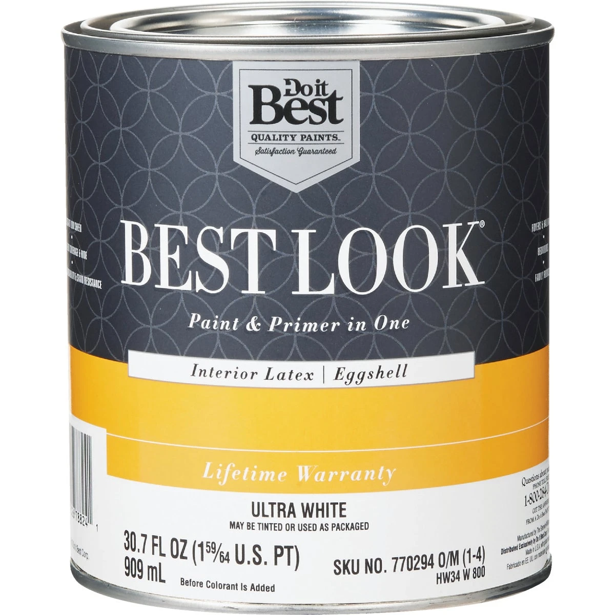 Best Look Latex Premium Eggshell Interior Paint & Primer, Ultra White, 1 Quart