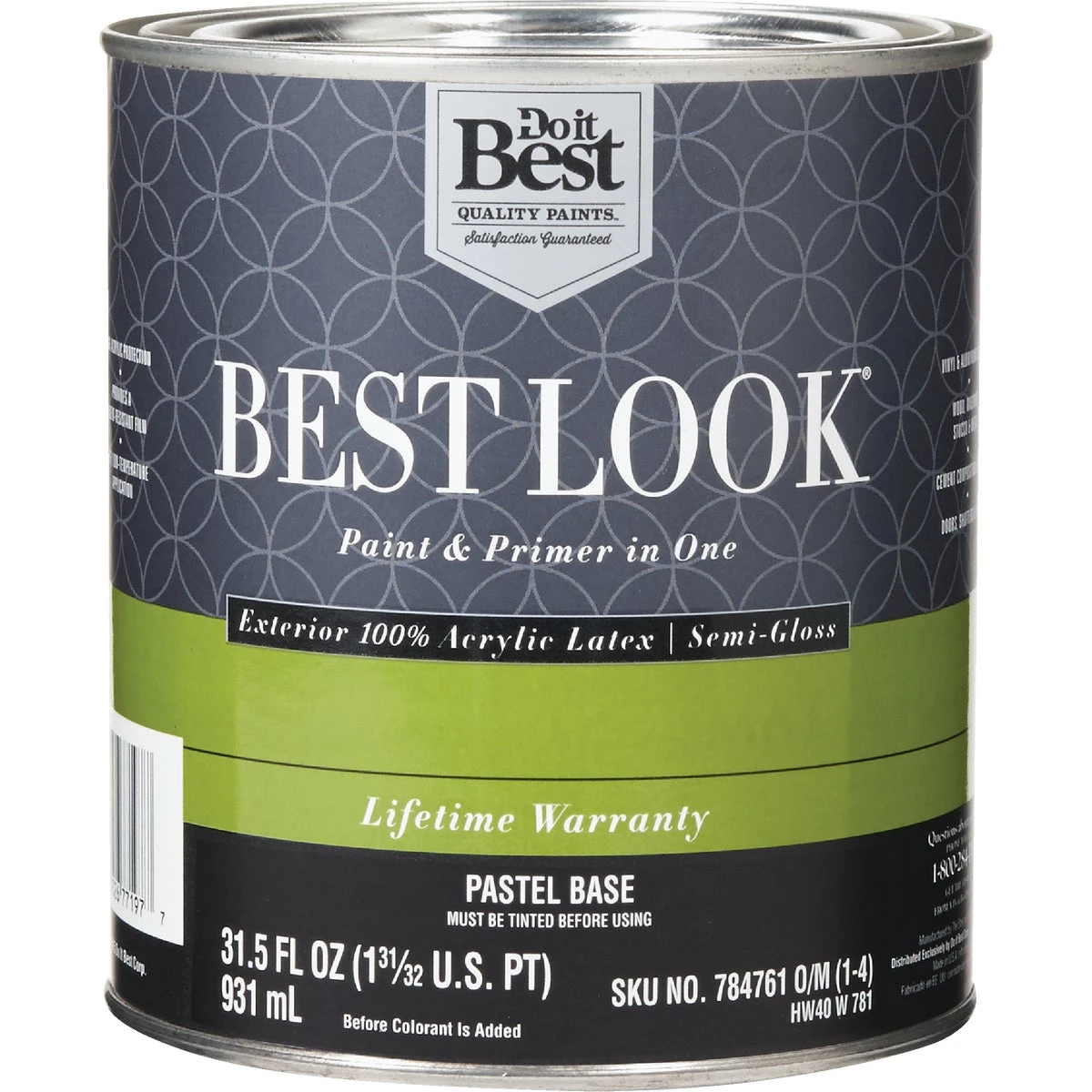 Best Look 100% Acrylic Latex Semi-gloss Exterior House Paint & Primer, Pastel Base, 1 Quart