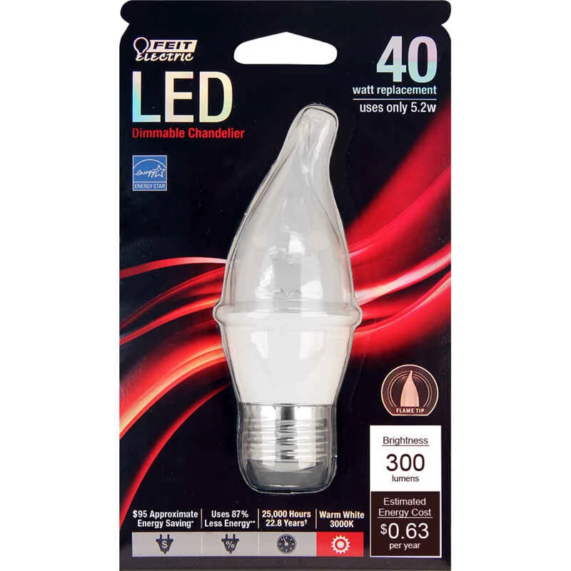 5.2 Watts Ca10 Led Bulb 310 Lumens Warm White Flame Tip 40 Watt Equivalence