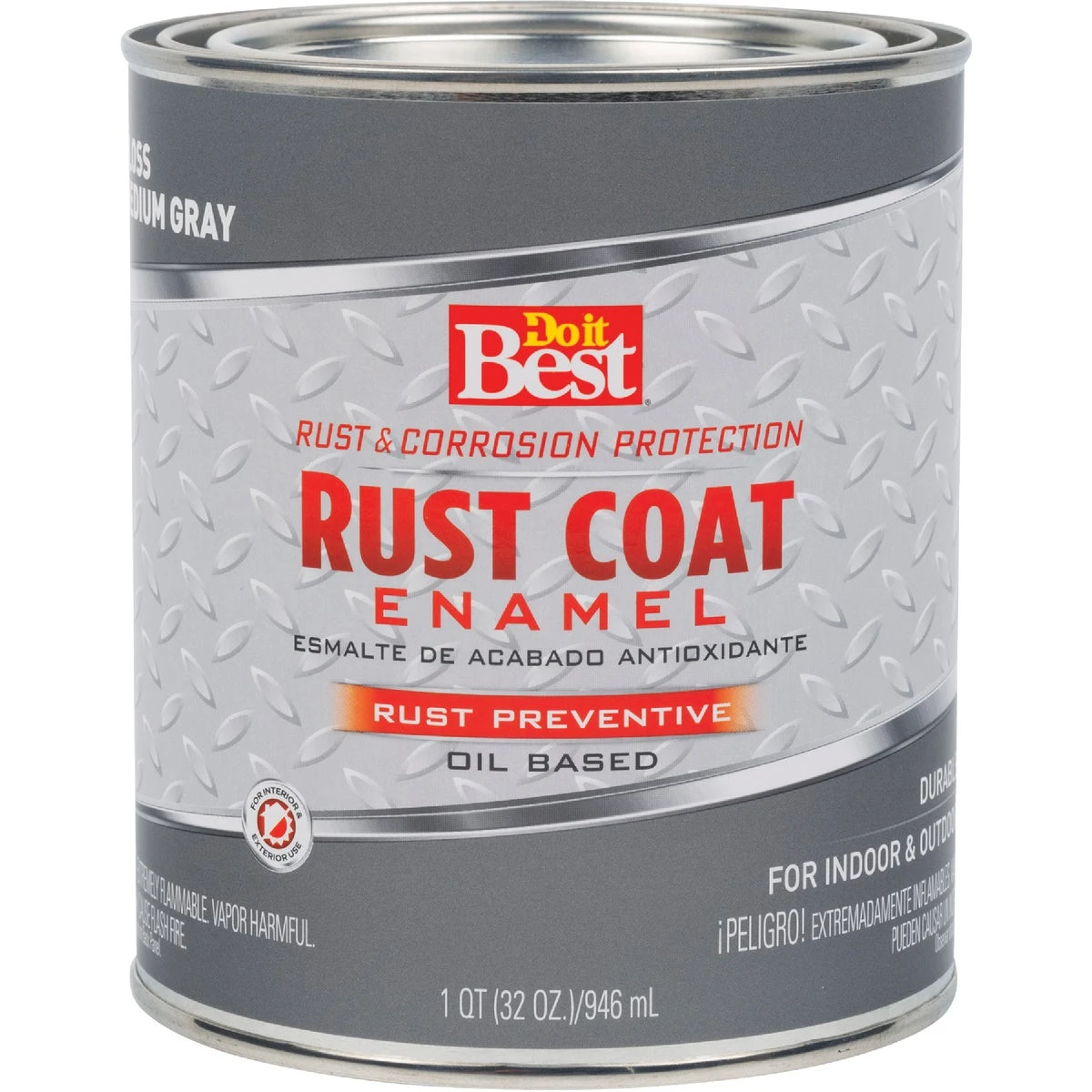 Rust Coat Oil-based Gloss Enamel, Medium Gray, 1 Quart For Indoor/outdoor Use