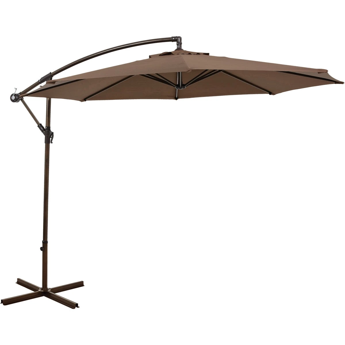 10 Ft. Round Steel Offset Brown Patio Umbrella With Crank Mechanism