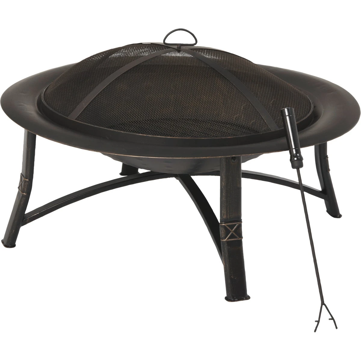 35 Inch Antique Bronze Round Steel Fire Pit With Accessories
