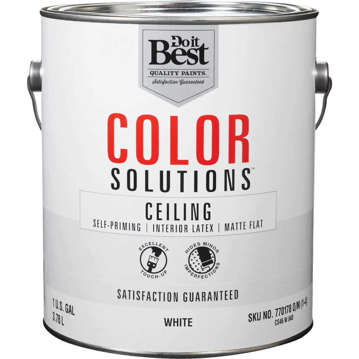 Latex Self-priming Flat Ceiling Paint, White, 1 Gallon