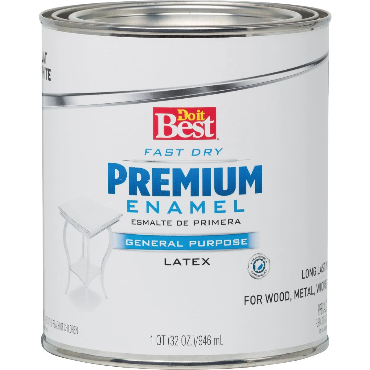 Fast Dry Acrylic Latex Flat Premium Enamel, White, 1 Quart