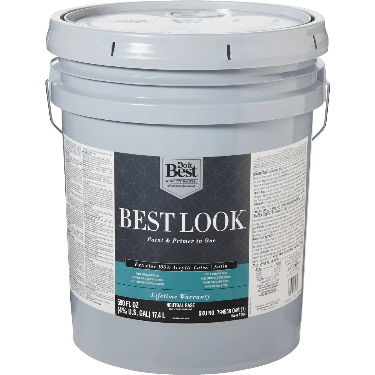 Best Look 100% Acrylic Latex Premium Satin Exterior Paint & Primer, Neutral Base, 5 Gallon
