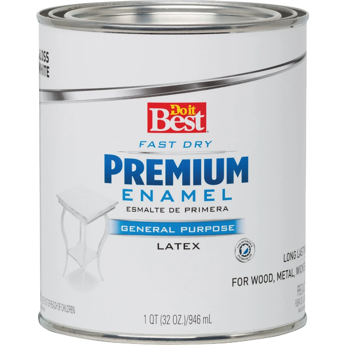 Fast Dry Acrylic Latex Gloss Premium Enamel, White, 1 Quart