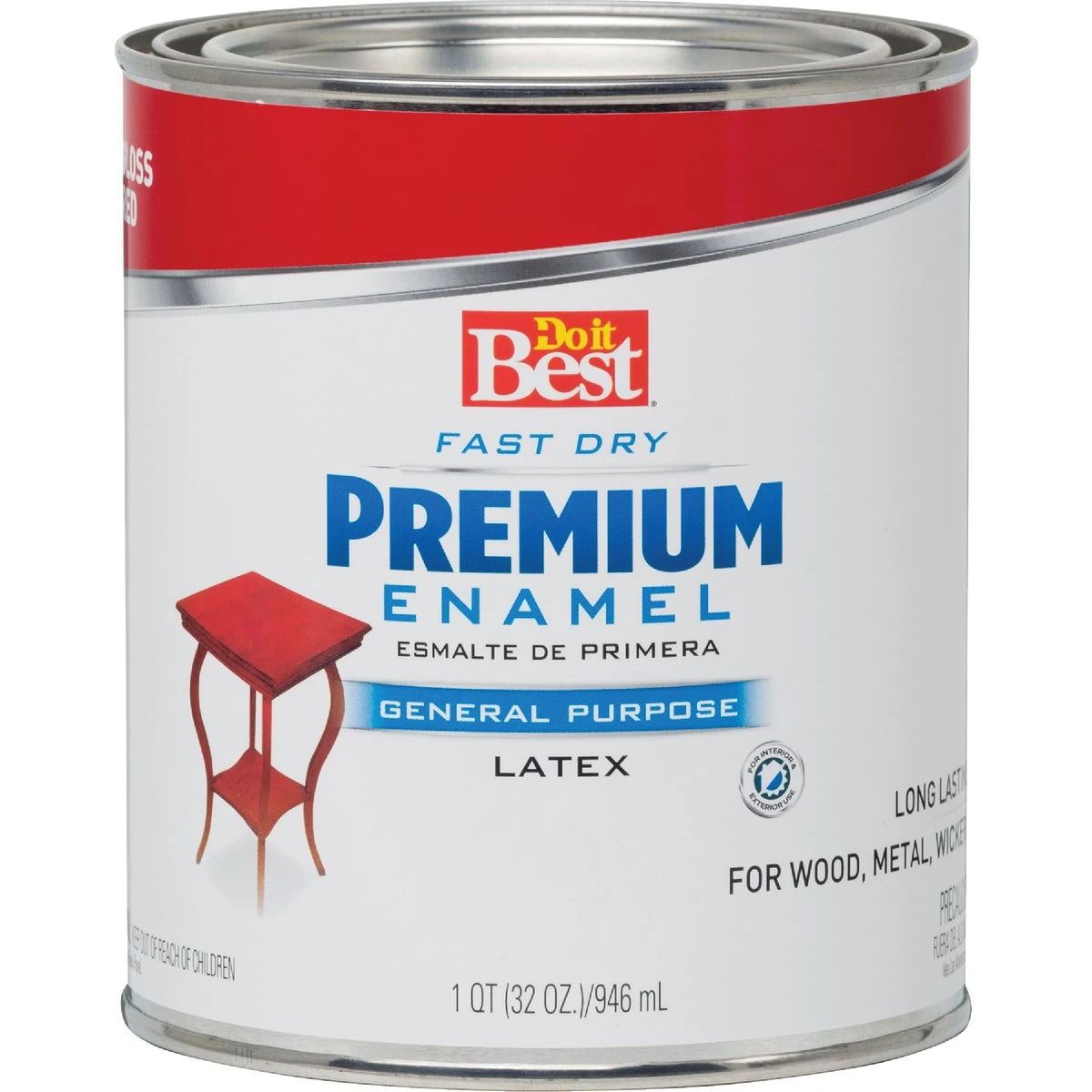 Fast Dry Acrylic Latex Gloss Premium Enamel, Red, 1 Quart