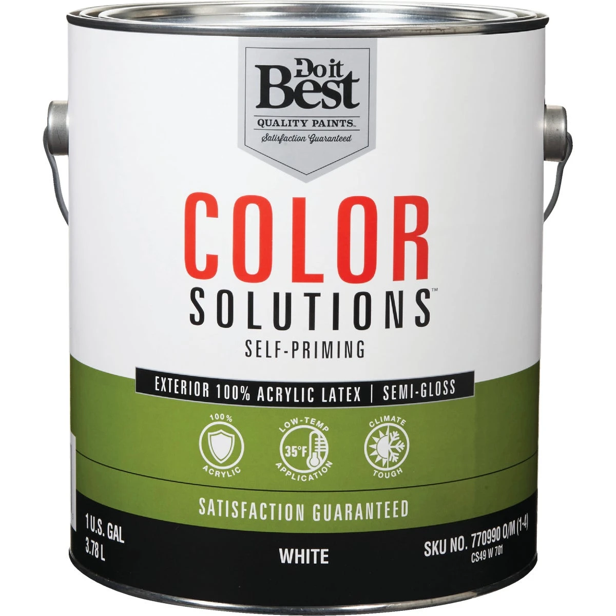 100% Acrylic Latex Self-priming Semi-gloss Exterior House Paint, White, 1 Gallon