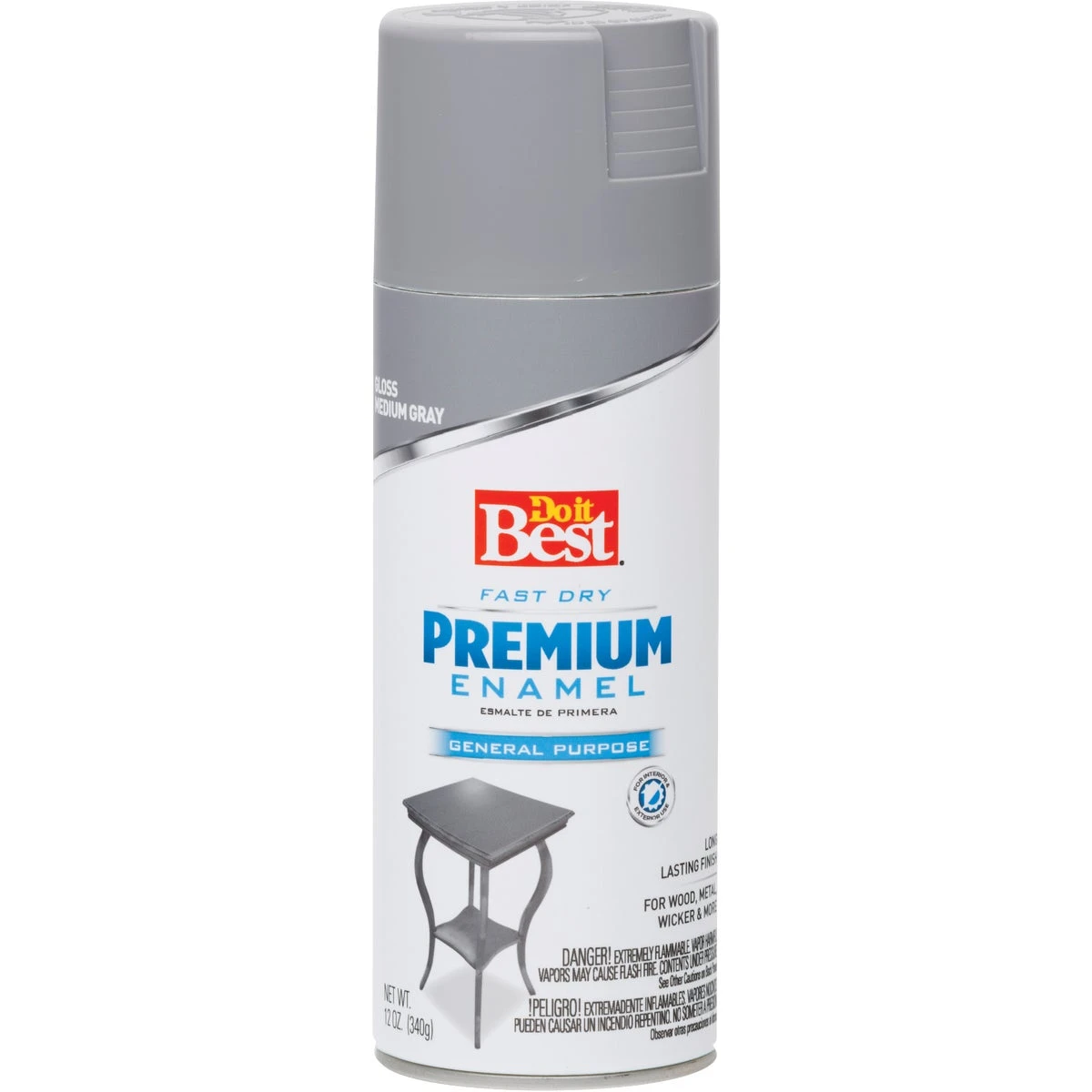 Premium Enamel 12 Oz. Gloss Spray Paint In Medium Gray - Fast Drying, Versatile