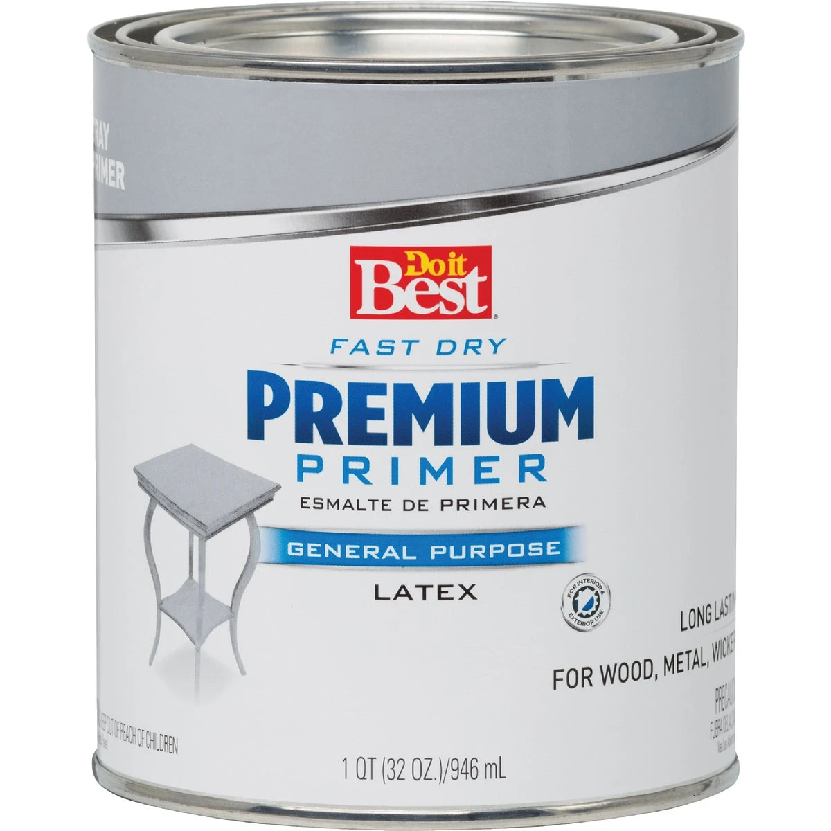 Premium Latex Interior/exterior Primer, Gray, 1 Quart - Fast Drying