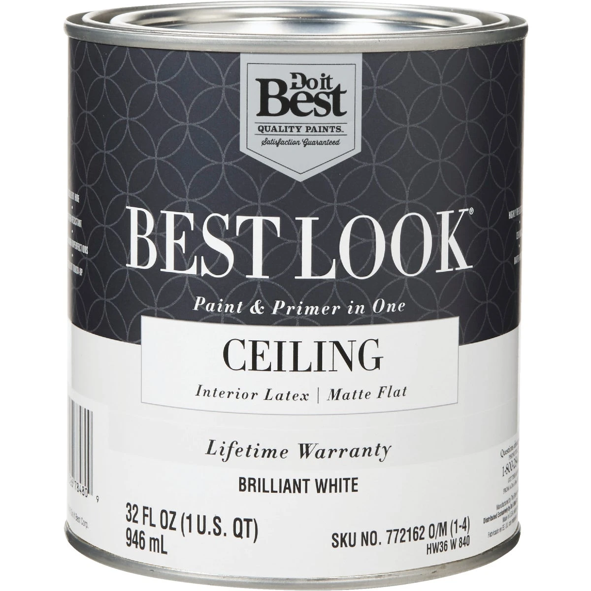 Best Look Latex Paint & Primer In One Matte Flat Ceiling Paint, Brilliant White, 1 Quart