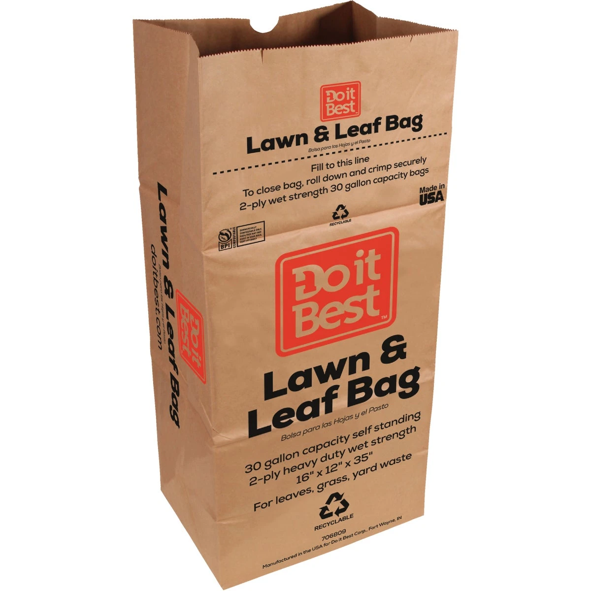 30 Gallon Natural Kraft Paper Yard Waste Lawn & Leaf Bag - 15 Count
