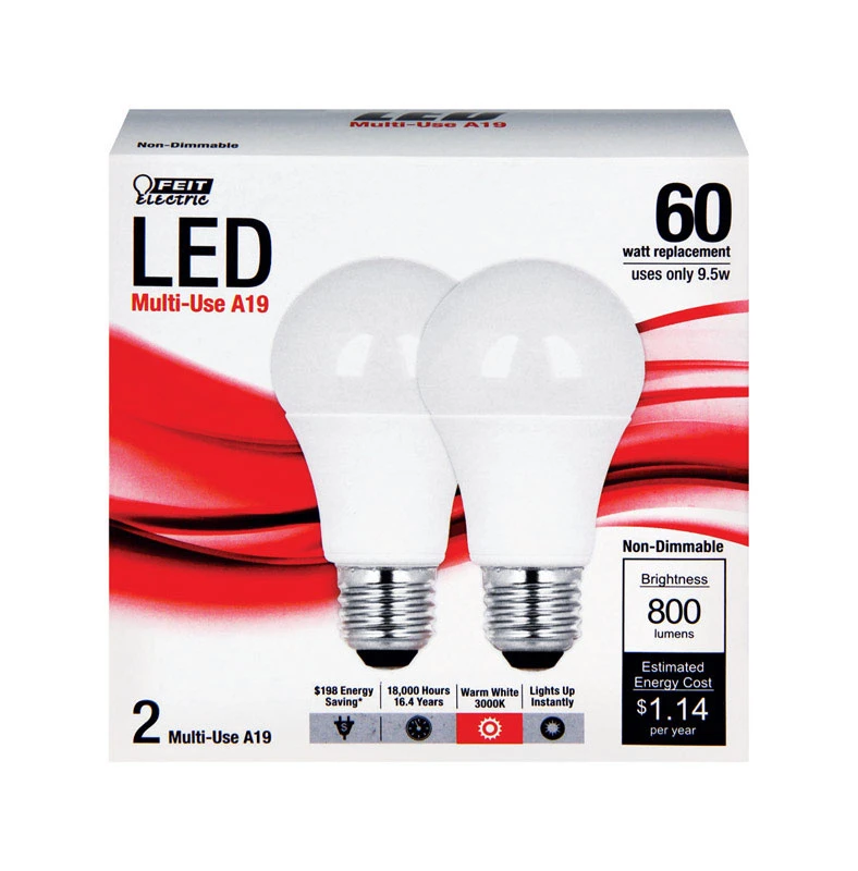 9.5 Watts A19 Led Bulb 800 Lumens Warm White 60 Watt Equivalence