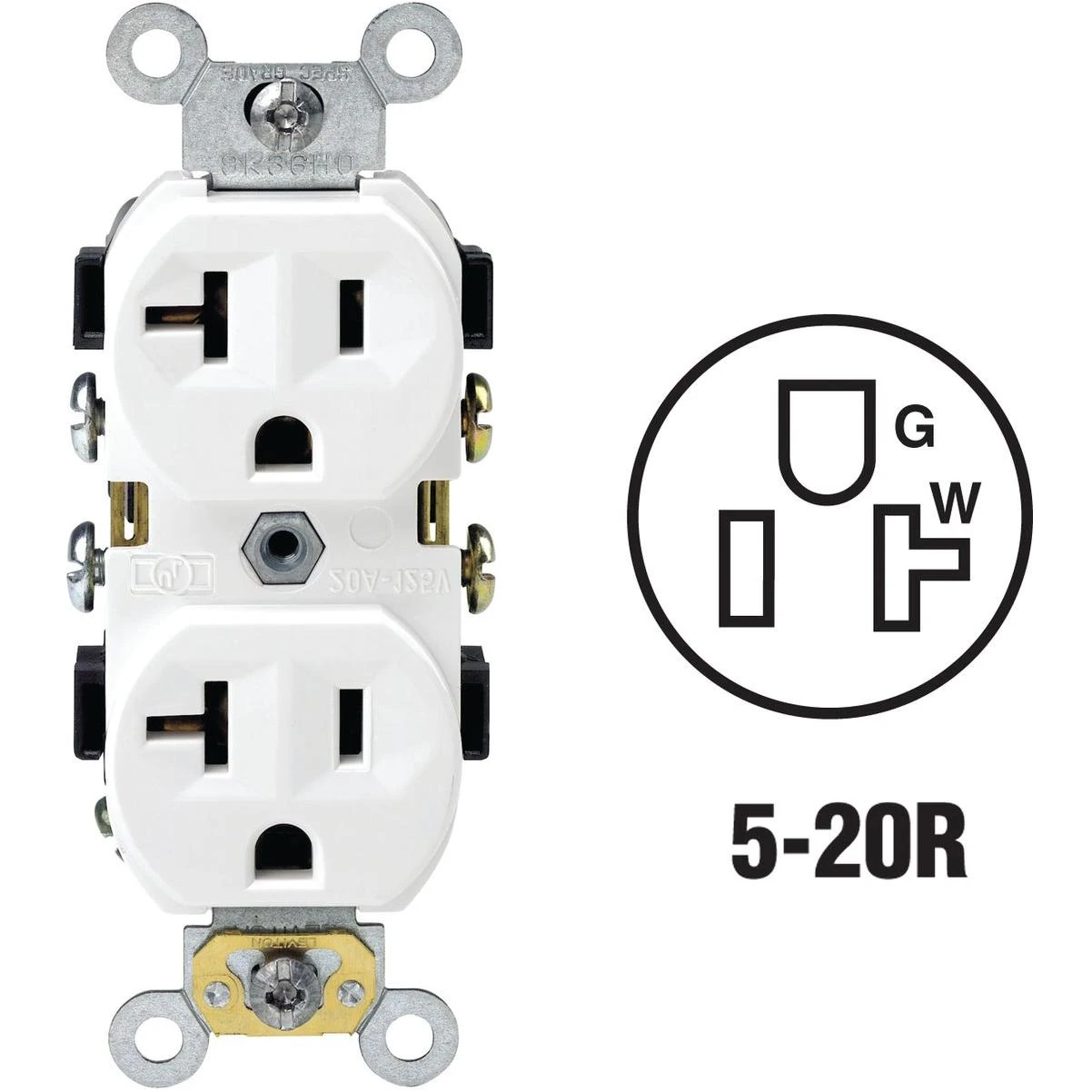 20a White Shallow Commercial Grade 5-20r Duplex Outlet