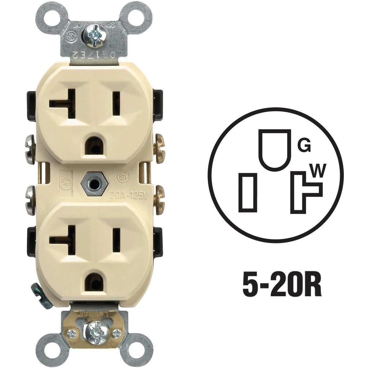 20a Ivory Heavy-duty 5-20r Duplex Outlet