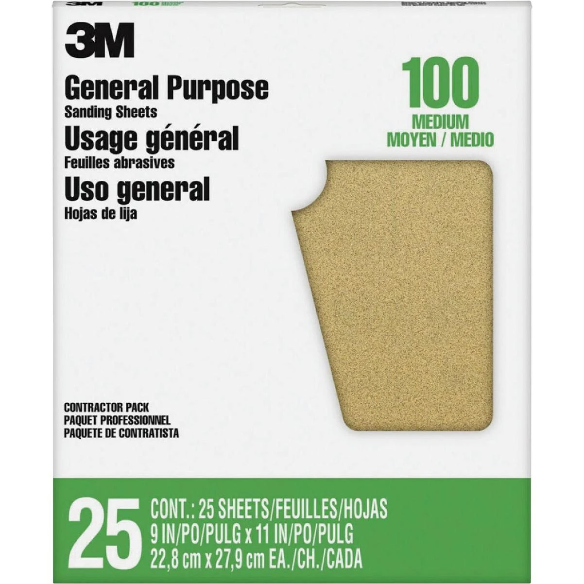 General Purpose 9 In. X 11 In. Aluminum Oxide Fine Sandpaper, 100 Grit, (25-pack)