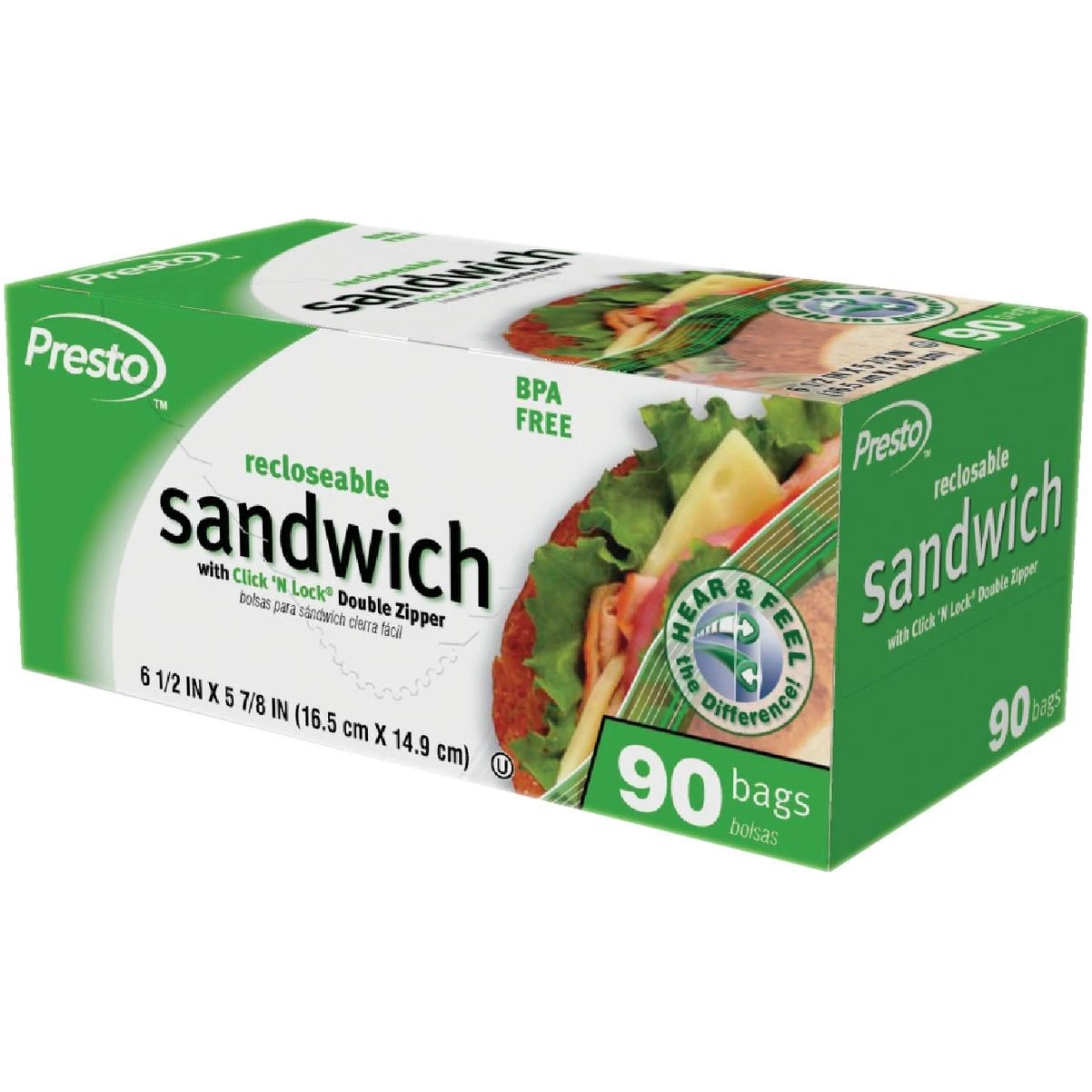 Presto Recloseable Sandwich Bag With Color Grip Opening (90-count)
