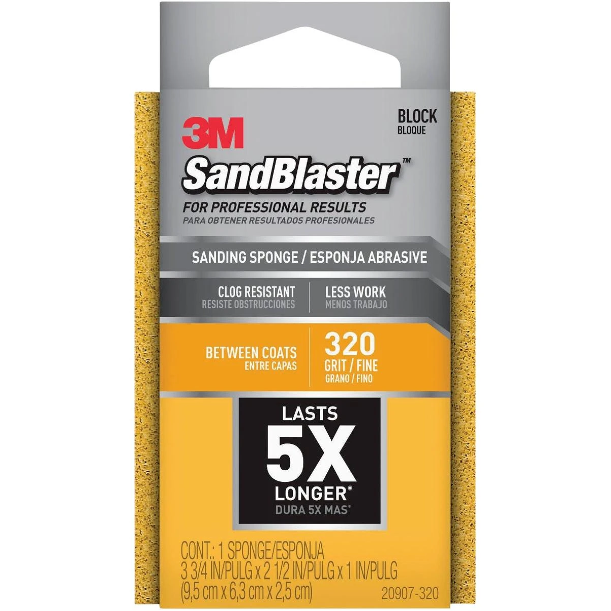 Pro Grade Precision 320 Grit Sanding Sponge – 2.5 X 4.5 X 1 In, Extra Fine, Wet/dry