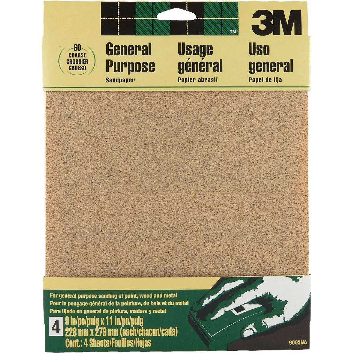 9 In. X 11 In. General Purpose Coarse Sandpaper, 60 Grit (4-pack)