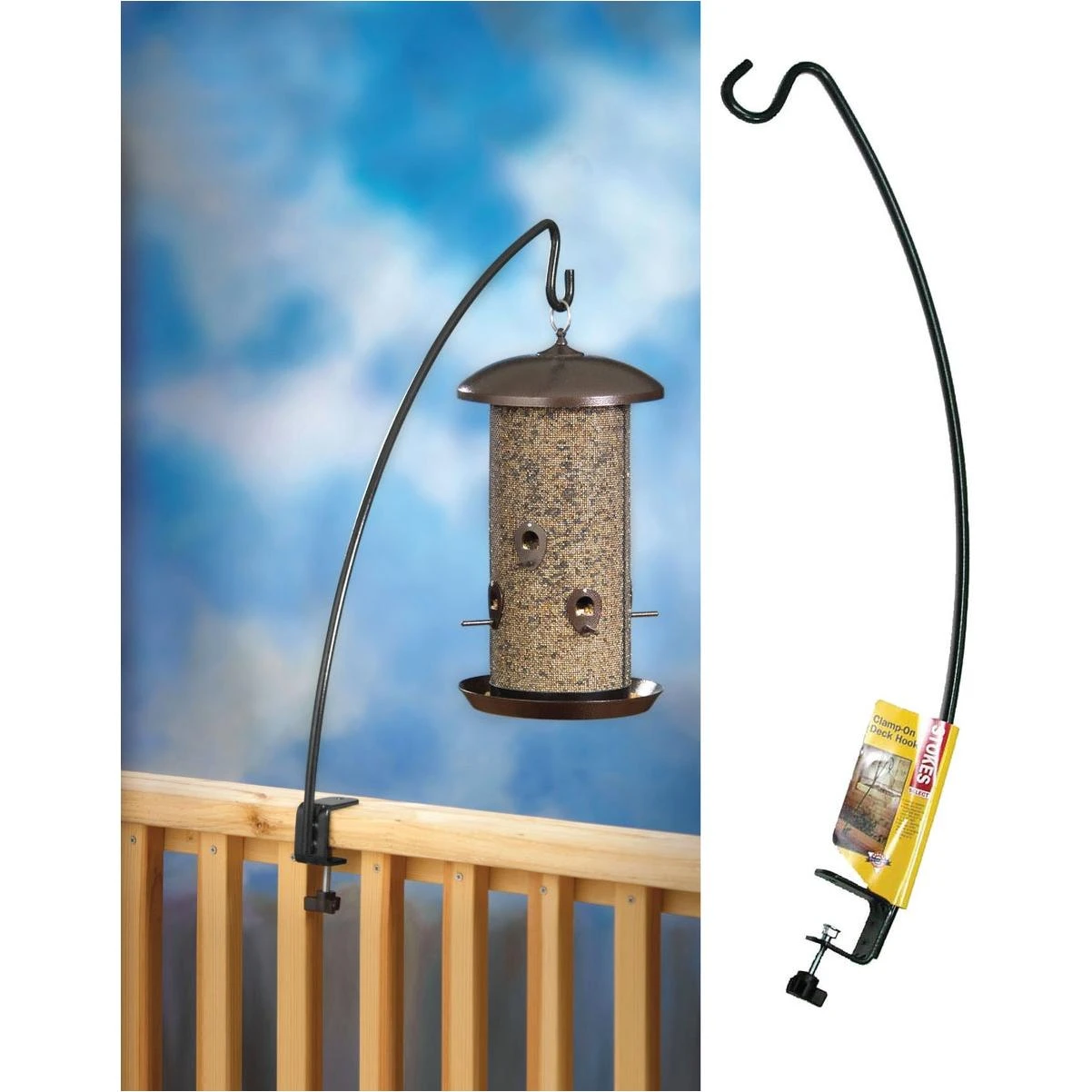 33 In. Black Deck Clamp Bird Feeder Hook