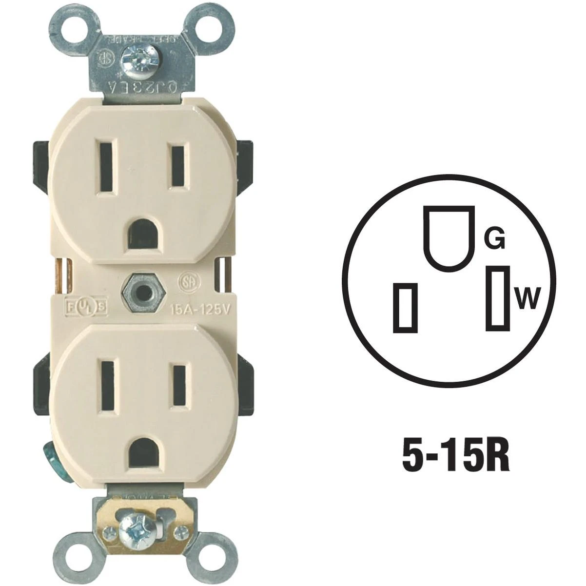 15a Ivory Industrial Grade 5-15r Duplex Outlet
