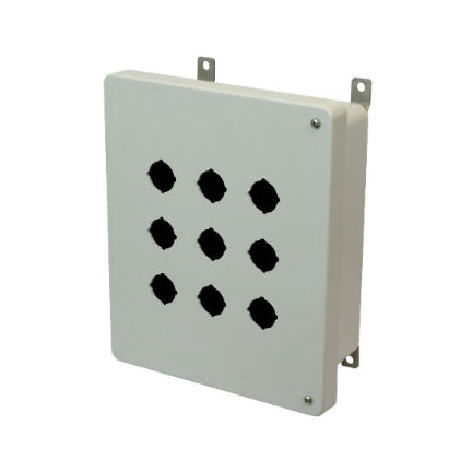 AM1084HP9 10x8x4 NEMA 4X Fiberglass Enclosure w/ Hinged Screw Cover 9 PB Cutouts 30.5MM