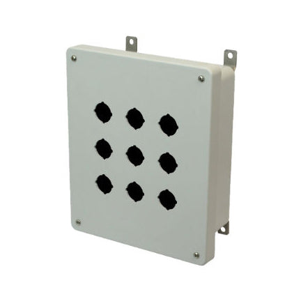 AM1084P9 10x8x4 NEMA 4X Fiberglass Enclosure w/ Lift-Off Screw Cover 9 PB Cutouts 30.5MM