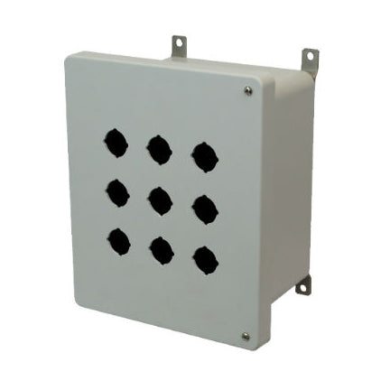 AM1086HP9 10x8x6 NEMA 4X Fiberglass Enclosure w/ Hinged Screw Cover 9 PB Cutouts 30.5MM