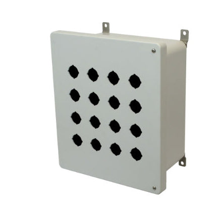AM1206HP16 12x10x6 NEMA 4X Fiberglass Enclosure w/ Hinged Screw Cover 16 PB Cutouts 30.5MM