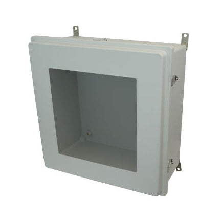 AM24240RLW 24x24x10 NEMA 4X Fiberglass Enclosure w/ Raised Quick-Release Latch Hinged Cover Window