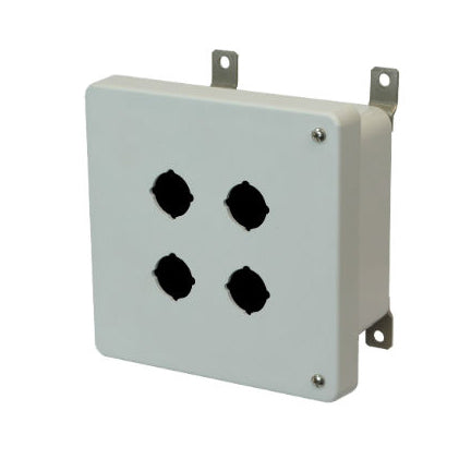 AM664HP4 6x6x4 NEMA 4X Fiberglass Enclosure w/ Hinged Screw Cover 4 PB Cutouts 30.5MM