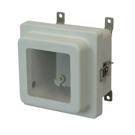 AM664RTW 6x6x4 NEMA 4X Fiberglass Enclosure w/ Raised Twist Latch Hinged Cover Window