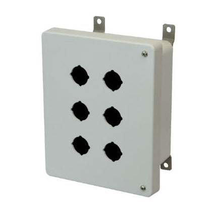 AM864HP6 8x6x4 NEMA 4X Fiberglass Enclosure w/ Hinged Screw Cover 6 PB Cutouts 30.5MM
