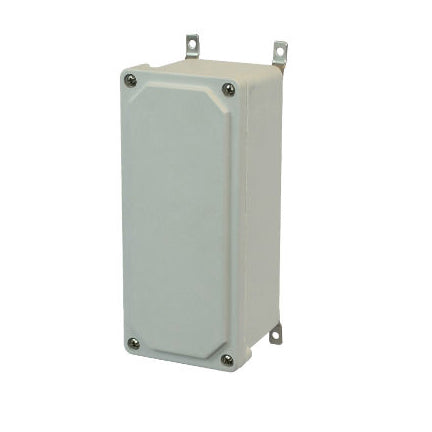 AM943 9x4x3 NEMA 4X JUNC Fiberglass Enclosure w/ Lift-Off Screw Cover SS Mounting Feet